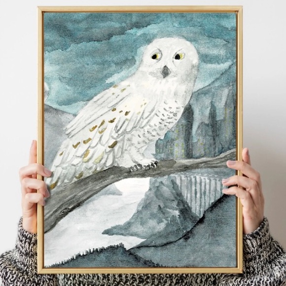 8.5 x 11" Edwig Harry Potter art print watercolor painting wall art hogwart - Picture 1 of 2